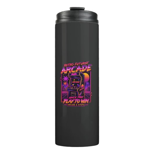 Retro Arcade Synthwave Neon Sticker Thermosbeker (Voorkant)