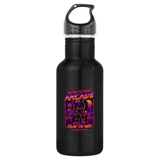 Retro Arcade Synthwave Neon Sticker Waterfles (Voorkant)
