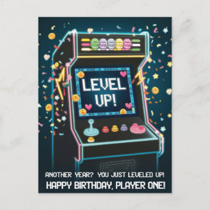 Retro Arcade-thema verjaardag - "Level Up!" gamer Briefkaart