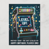 Retro Arcade-thema verjaardag - "Level Up!" gamer Briefkaart (Voorkant)