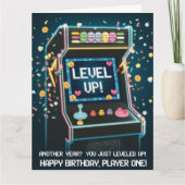 Retro Arcade-thema verjaardag - "Level Up!" gamer Kaart (Voorkant)