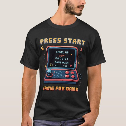 Retro Arcade "Tijd om Niveau te Verhogen" Pixel Ar T-shirt (Voorkant)