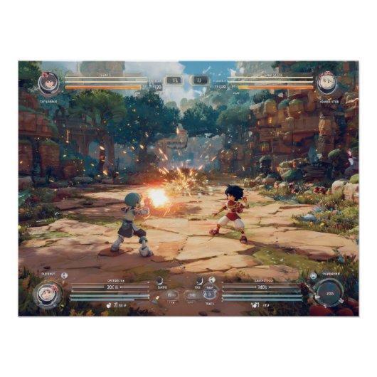Retro Arcade Vechtspel Spel Showdown Scene Perfect Poster (Voorkant)