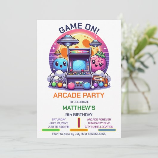 Retro Arcade Verjaardagsfeest Kaart (Staand voorkant)