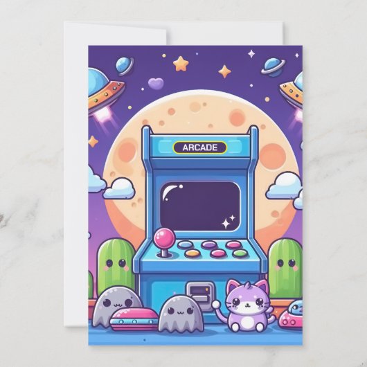 Retro Arcade Verjaardagsfeest Kaart (Achterkant)