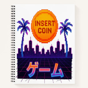 Retro Arcade Vibes – Insert Coin Pixel Art Design Notitieboek