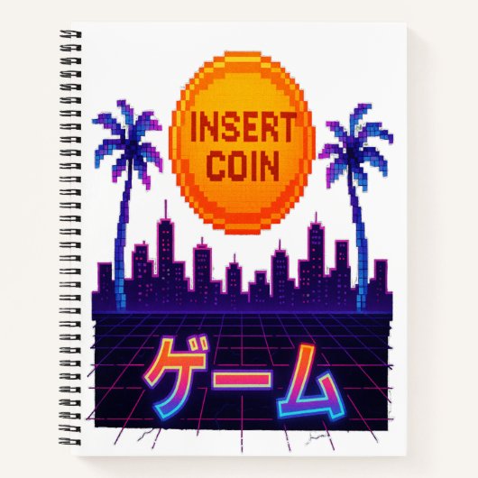 Retro Arcade Vibes – Insert Coin Pixel Art Design Notitieboek (Voorkant)