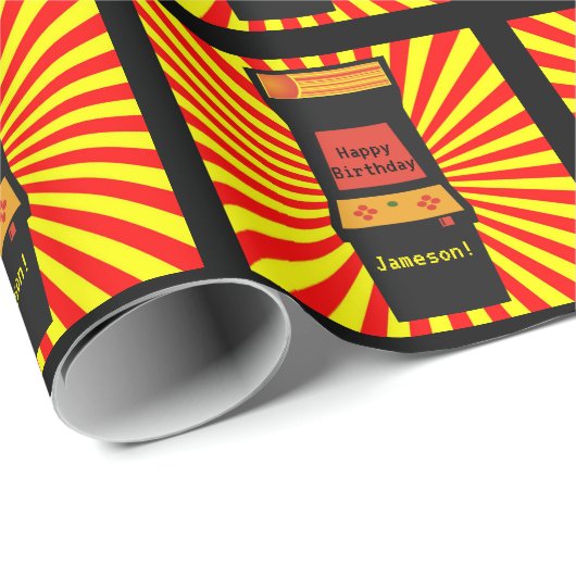 Retro Arcade Video Game Aangepaste verjaardag Cadeaupapier (Rol Hoek)