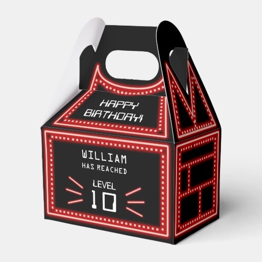 Retro Arcade Videogame Neon Kids Verjaardag Bedankdoosjes (Voorkant Zijde)