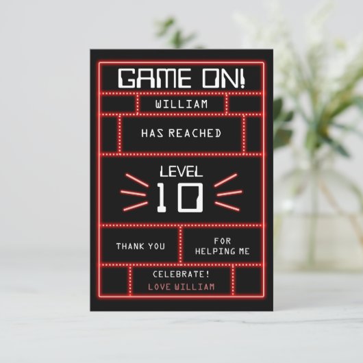 Retro Arcade Videogame Neon Kids Verjaardag Bedankkaart (Staand voorkant)