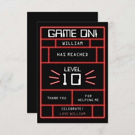 Retro Arcade Videogame Neon Kids Verjaardag Bedankkaart (Voorkant / Achterkant)