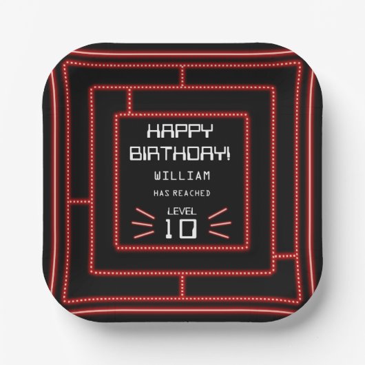 Retro Arcade Videogame Neon Kids Verjaardag Papieren Bordje (Voorkant)