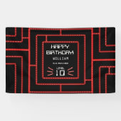 Retro Arcade Videogame Neon Kids Verjaardag Spandoek (Horizontaal)