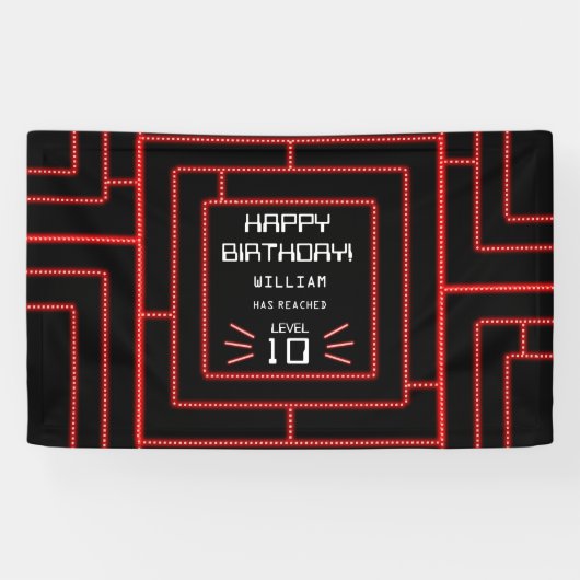 Retro Arcade Videogame Neon Kids Verjaardag Spandoek (Horizontaal)