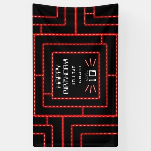 Retro Arcade Videogame Neon Kids Verjaardag Spandoek (Verticaal)