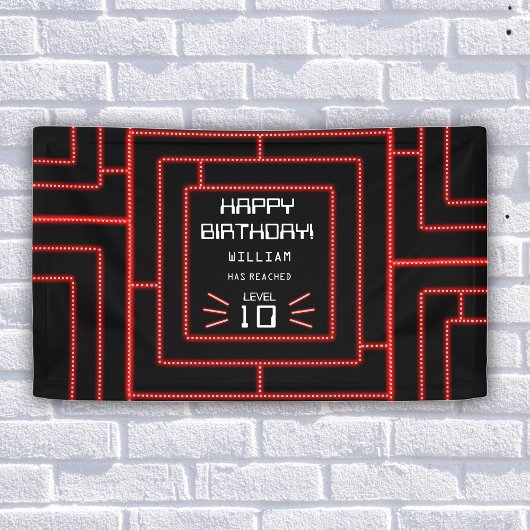 Retro Arcade Videogame Neon Kids Verjaardag Spandoek