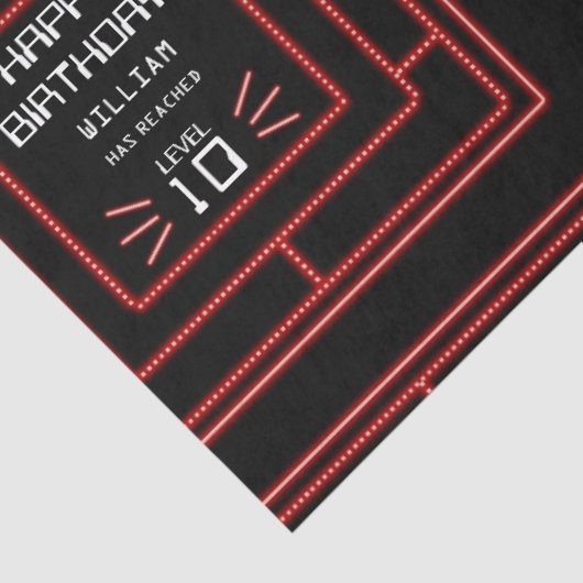 Retro Arcade Videogame Neon Kids Verjaardag Tissuepapier (Detail)