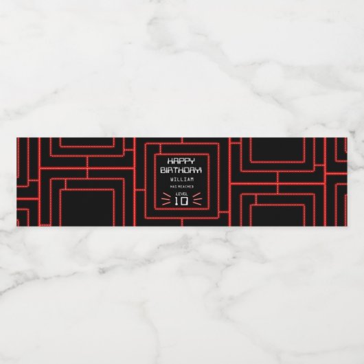 Retro Arcade Videogame Neon Kids Verjaardag Waterfles Etiket (Enkel label)