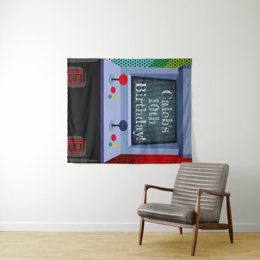 Retro Arcade Videogames Verjaardagsfeestje Achterg Wandkleed (In Situ (horizontaal))