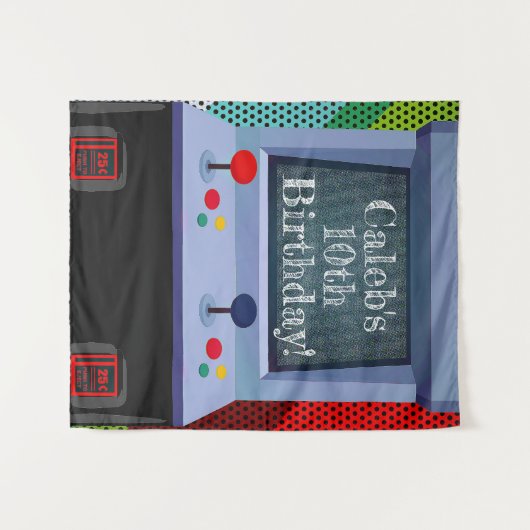Retro Arcade Videogames Verjaardagsfeestje Achterg Wandkleed (Voorkant (horizontaal))
