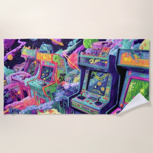 Retro Arcademachines in de Ruimte Strandlaken (Voorkant)