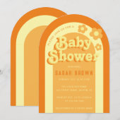 Retro Arch Baby shower Groovy 70s Sinaasappel Geel Kaart (Voorkant / Achterkant)