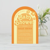 Retro Arch Baby shower Groovy 70s Sinaasappel Geel Kaart (Staand voorkant)