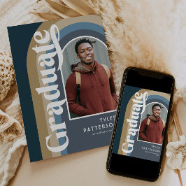 Retro Arch Blauwe Foto 2026 Afstuderen Aankondiging