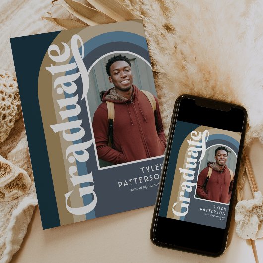 Retro Arch Blauwe Foto 2026 Afstuderen Aankondiging