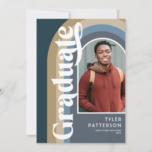 Retro Arch Blue Foto 2025 Afstuderen Aankondiging (Voorkant)