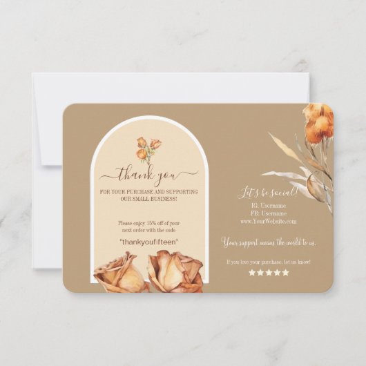 Retro Arch Flower Business Bedankt Korting Kaart (Voorkant)