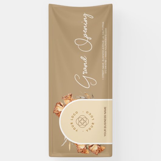 Retro Arch Flower Business Logo Grand Opening Spandoek (Verticaal)