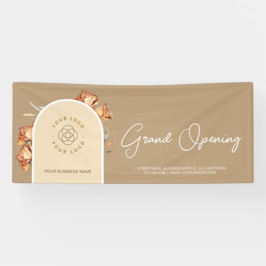 Retro Arch Flower Business Logo Grand Opening Spandoek (Horizontaal)