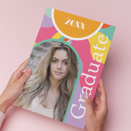 Retro Arch Foto 70s Roze Afstuderen Kaart