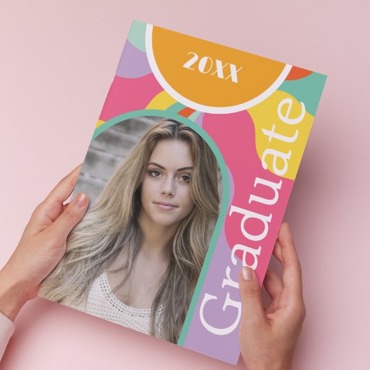 Retro Arch Foto 70s Roze Afstuderen Kaart