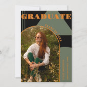 Retro Arch Groen & Oranje Foto Afstuderen Kaart (Voorkant)
