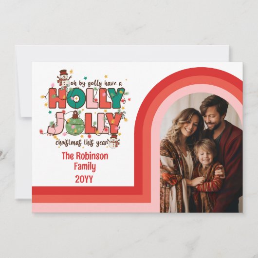 Retro Arch Holly Jolly Kerstmis Familie Foto Feestdagenkaart (Voorkant)