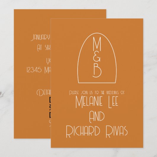 Retro Arch Initiaal Wedding Terracotta Kaart (Voorkant / Achterkant)