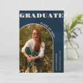 Retro Arch Navy Blue Foto Afstuderen Kaart (Staand voorkant)