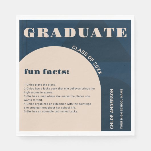 Retro Arch Navy Blue Fun Facts Afstuderen Servet (Voorkant)