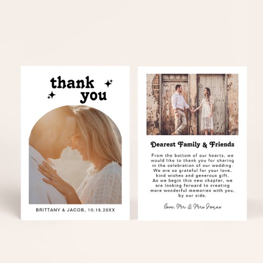 Retro Arch Photo Message Wedding Bedankkaart