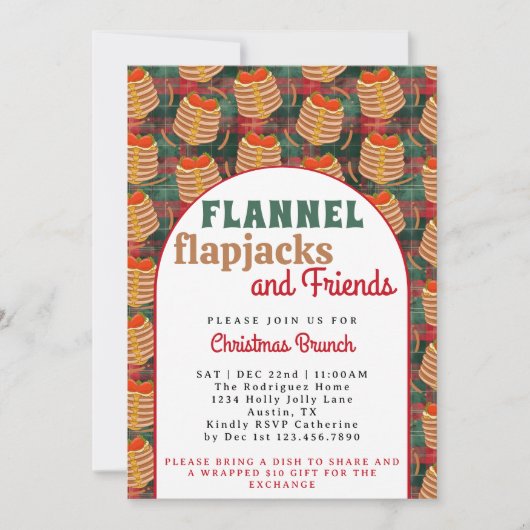 Retro Arch Red Flannel & Pancakes Christmas Brunch Kaart (Voorkant)