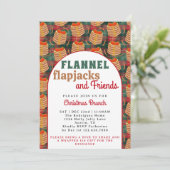 Retro Arch Red Flannel & Pancakes Christmas Brunch Kaart (Staand voorkant)