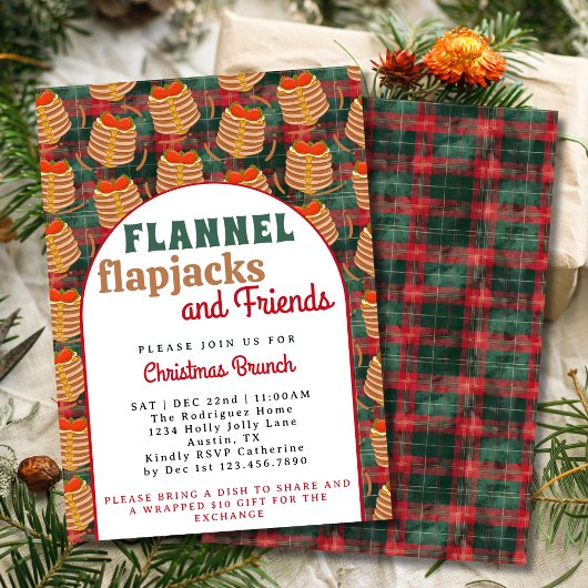 Retro Arch Red Flannel & Pancakes Christmas Brunch Kaart