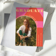 Retro Arch Roze & Oranje Foto Afstudeerder Aankond