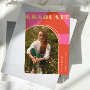 Retro Arch Roze & Oranje Foto Afstudeerder Aankond Kaart