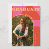 Retro Arch Roze & Oranje Foto Afstuderen Kaart (Voorkant)