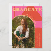 Retro Arch Roze & Sinaasappel 2 Foto Afstudeerder  Kaart (Voorkant)