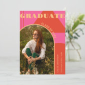 Retro Arch Roze & Sinaasappel 2 Foto Afstudeerder  Kaart (Staand voorkant)