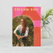 Retro Arch Roze & Sinaasappel 2 Foto Afstuderen Bedankkaart (Staand voorkant)